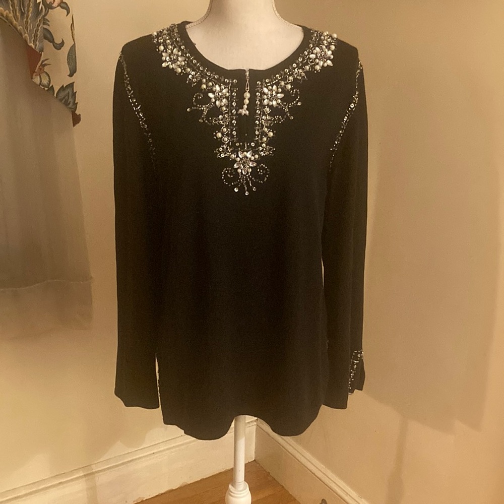 Vintage Black Beaded Quacker Factory Long Sleeve Shirt